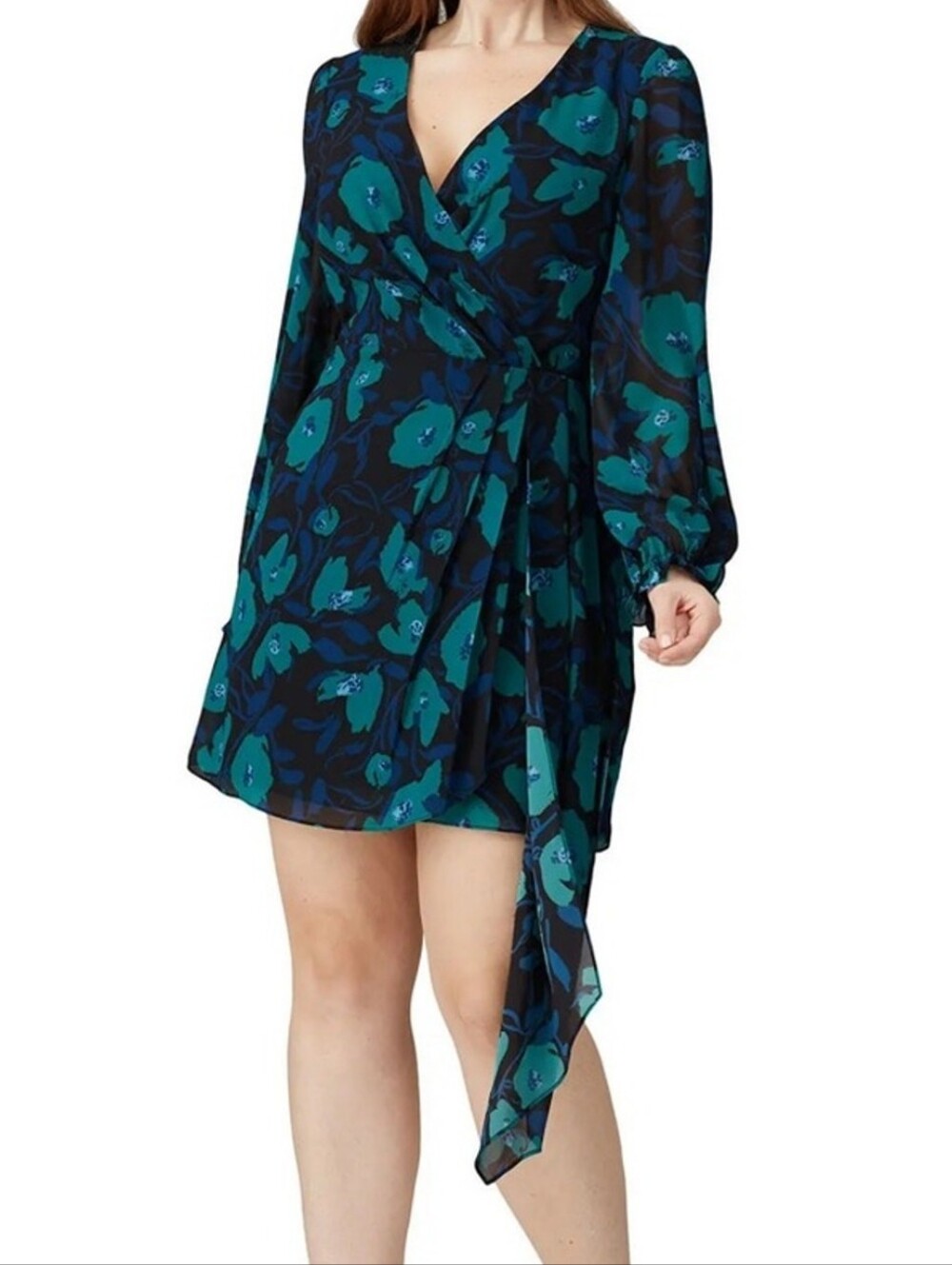 Badgley Mischka Black Dress with Teal & Blue Floral Accents